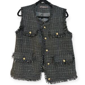 Hazel Black Tweed Vest with Gold Buttons